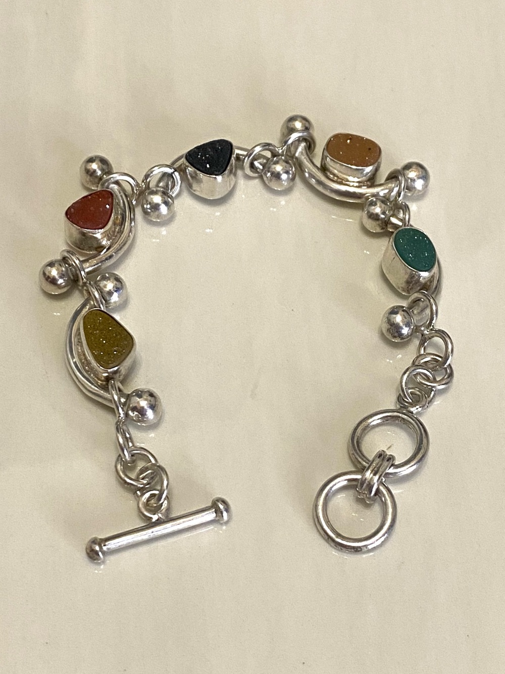 Sterling Silver Chunky Multi Color Druzy Bracelet 925